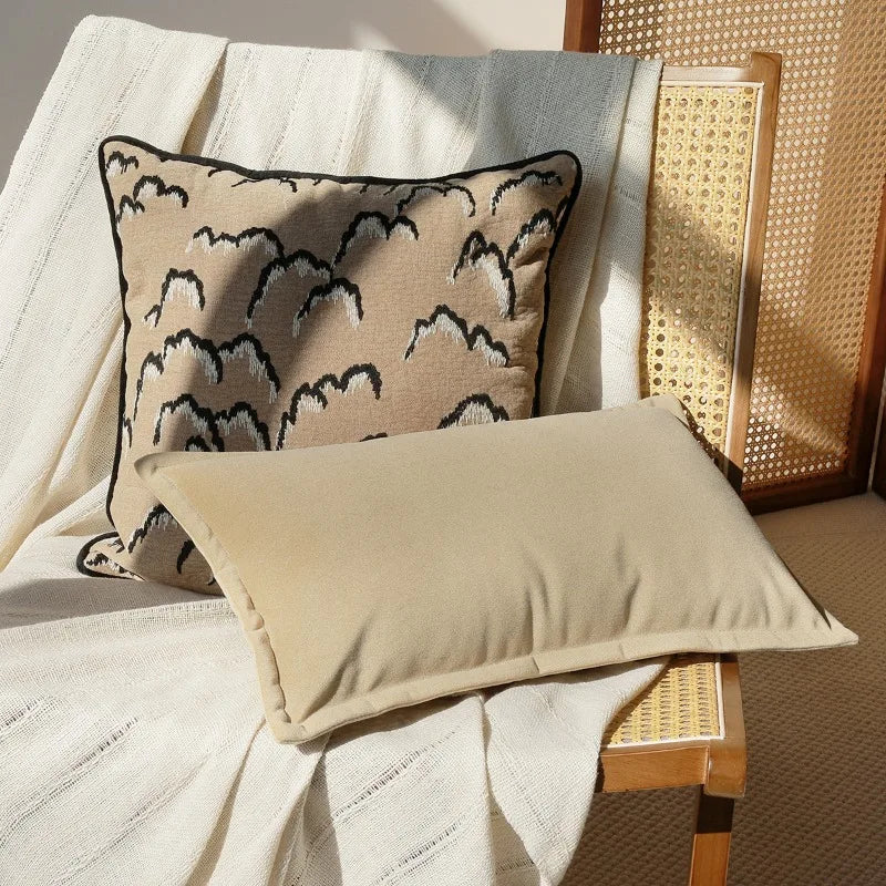 housses coussin brodées géométriques modernes polyester opaques nordique maison voiture decoration minimale beige noir