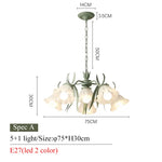 lampe suspendue moderne fleurs vert blanc abat jour verre dépoli led salon chambre