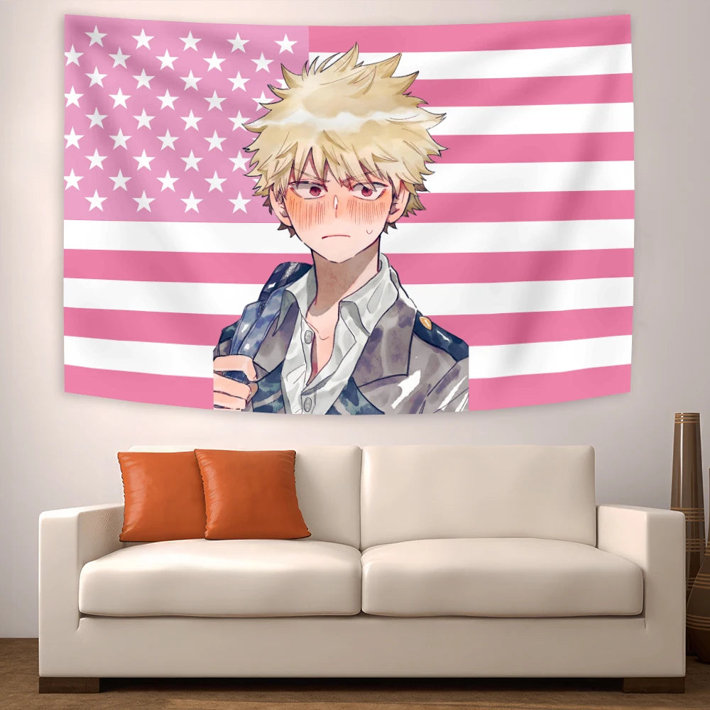 tapisserie moderne rose blanche dessin animé rayures personnage héros drapeau chambre coucher salon