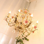 lustre floral cristal transparent rose doré vintage romantique chambre salon