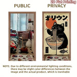 rideau porte vintage japonais chat noir nouilles poisson beige gris polyester opaque crochets chambre