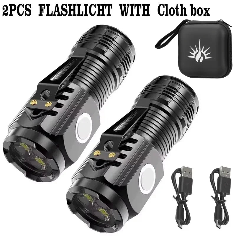 lampe torche rechargeable led noire résistante chocs éclairage intense mode luminosité réglable clip moderne