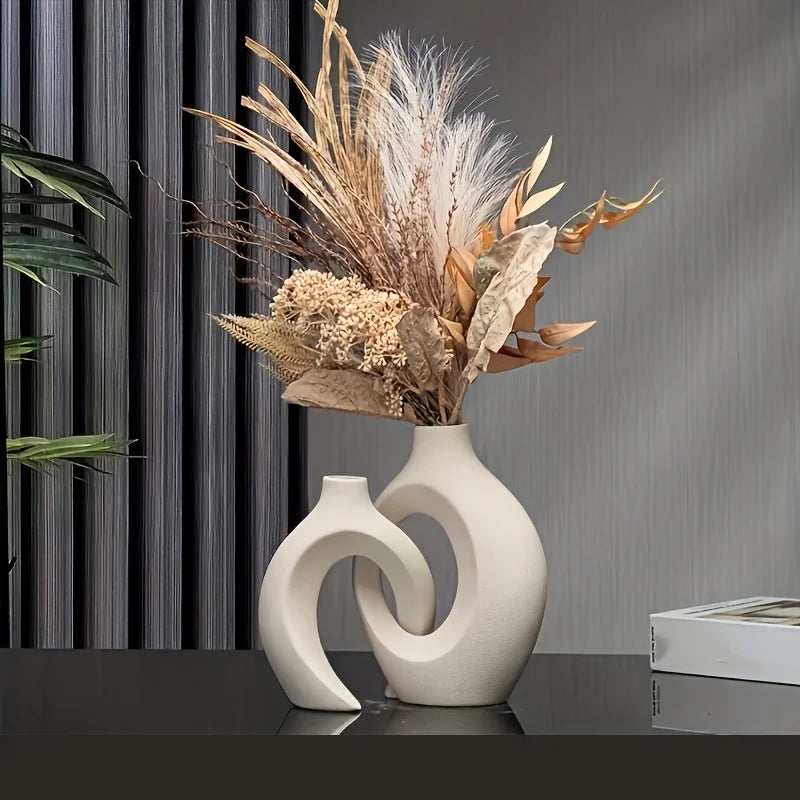 vases decoratifs blanc minimalistes sculpturaux fleurs artificielles inclusion moderneintérieur decoration