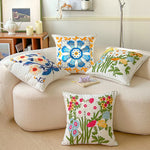 taies d'oreiller brodées motifs floraux coton polyester 45x45cm couleurs variées décoration intérieure coussins décoratifs