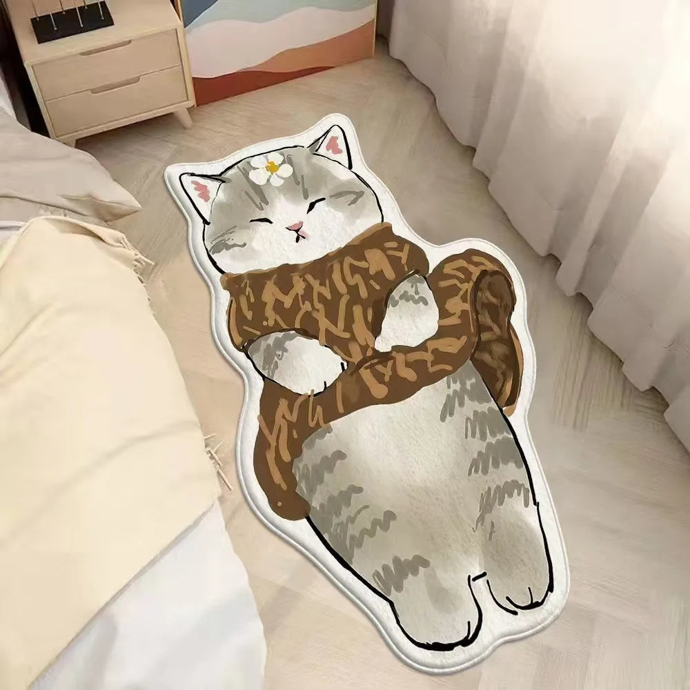 tapis gris cartoon chats motifs floraux polyester lavable machine maison chambre