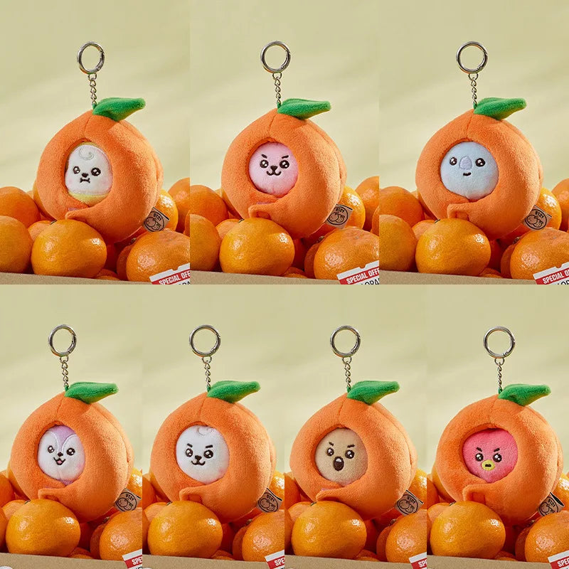 peluche cartoon visage animé orange vert mignon anneaux métalliques feuilles vertes cadeau