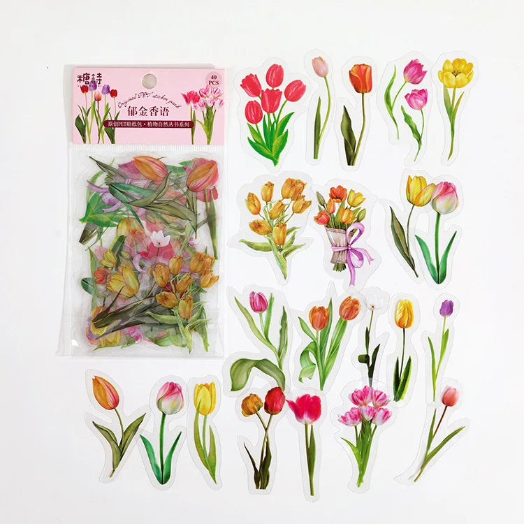 sticker décoratif vintage feuilles fleurs transparents nature adhésif scrapbooking journal intime album