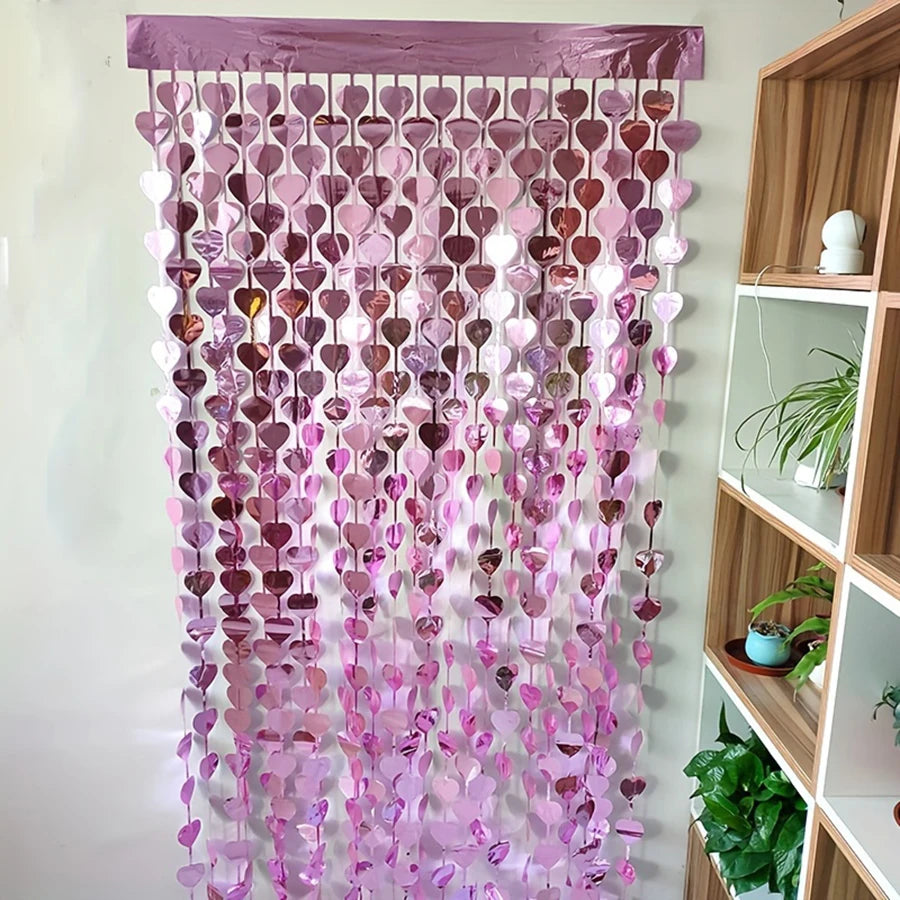 rideau decoratif moderne rose violet noir coeurs anniversaire saint valentin noel