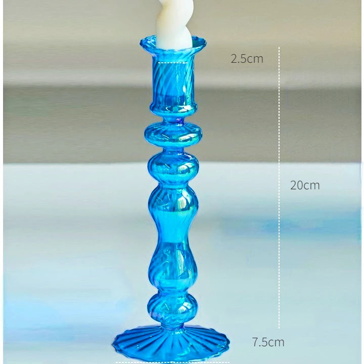bougeoir moderne verre bleu cobalt texture ondulée décoration intérieure vase support blanc bougie blanche