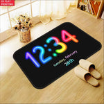 tapis moderne sol antidérapant horloge numérique géométrique noir bleu rose vert