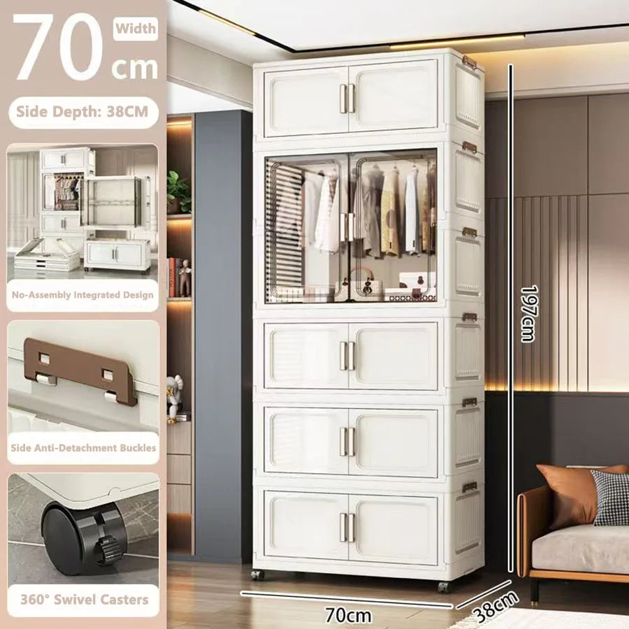armoire rangement blanc moderne classique verres transparents tiroirs étagères vêtements toilette roulettes