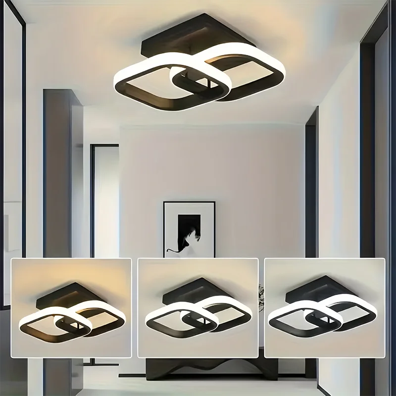 plafonnier led moderne fer acrylique noir blanc réglable 22w 24x30cm