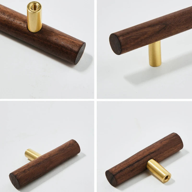 poignées meubles bois marron doré finition brillante moderne minimaliste dorés