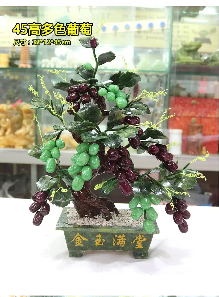 ornement arbre raisin pierre artificiel feuilles vertes grappes roses décoration intérieure salon cave vin