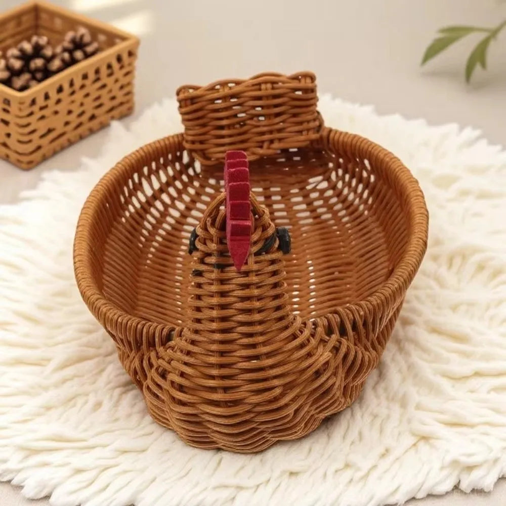 panier tressé forme oiseau réutilisable plastique rustique contenant œufs snacks paille couleur marron rouge