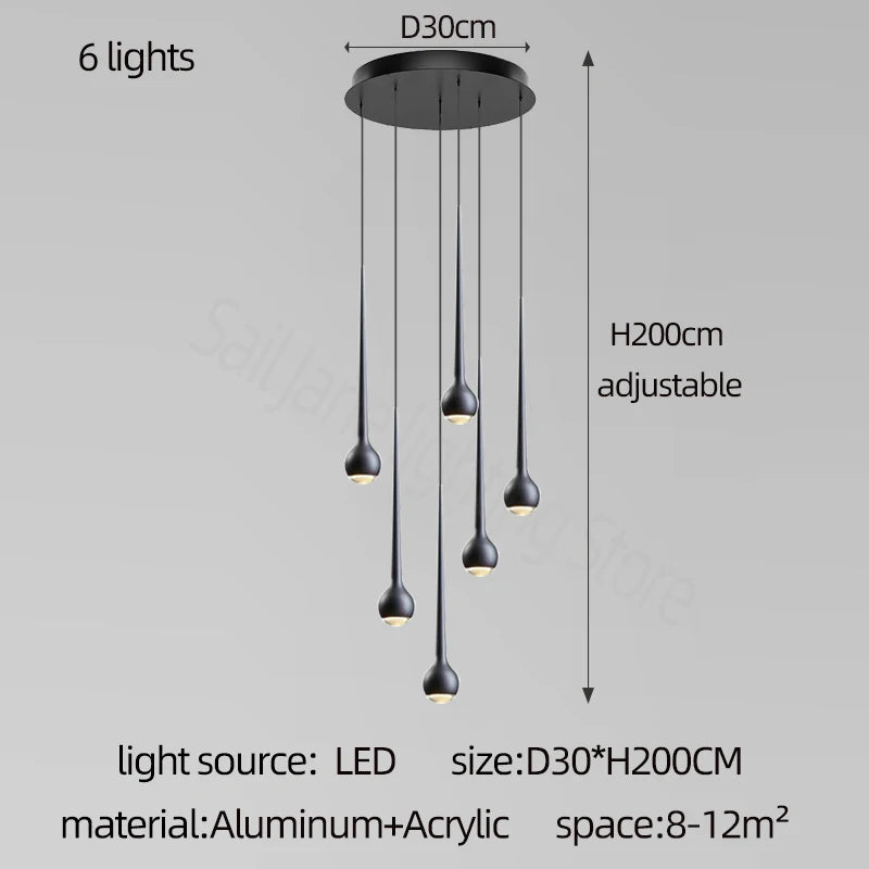 suspension lumineuse argentée gouttes pluie contemporaine fil 2000 82000 lumens chambre salon étude