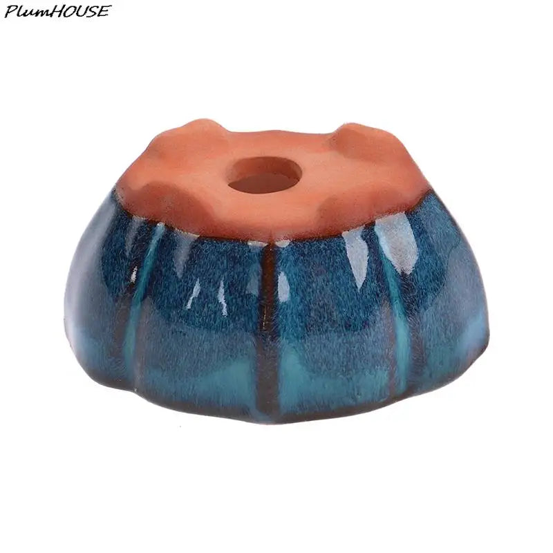 cache pot céramique bleu brun texture floraux classique artisanal plante maison