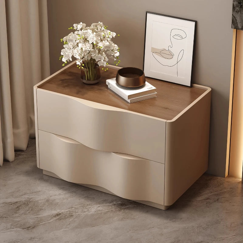 commode moderne beige clair tiroirs plateau rangement meuble chambre simple