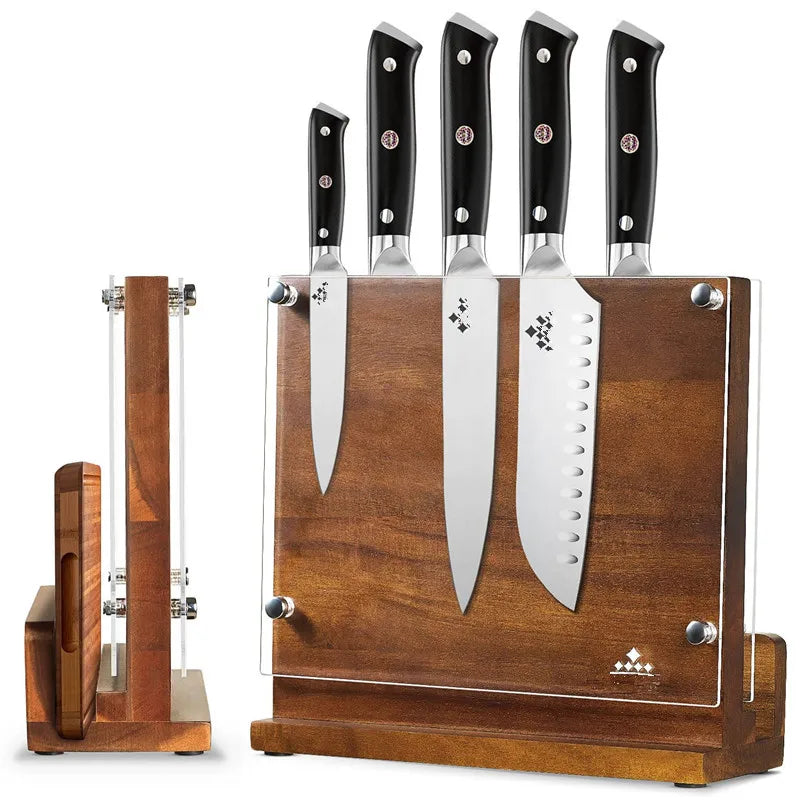 Porte-couteau magnétique double face en bois avec bouclier acrylique transparent