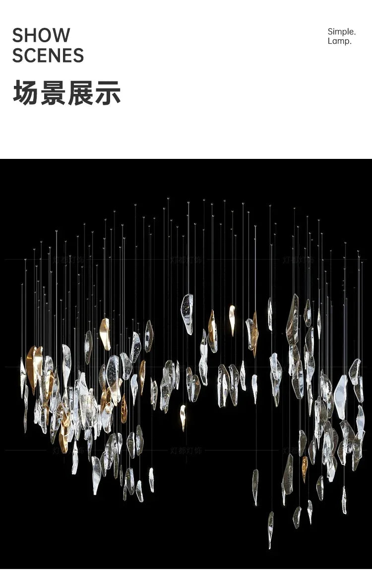 suspension lumineuse cristal marbré contemporain transparent doré noir 15m² 60w led