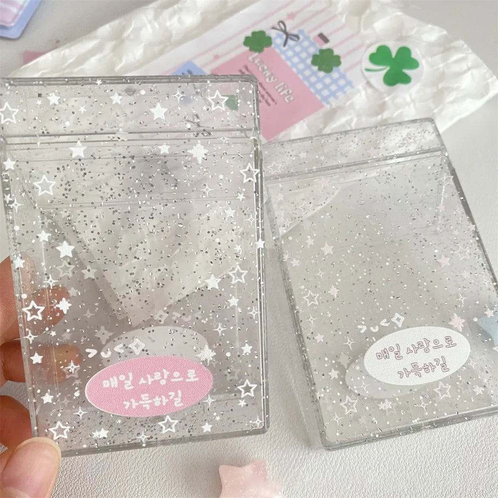 porte cartes transparent moderne étoiles paillettes clips métalliques argentés organisateur
