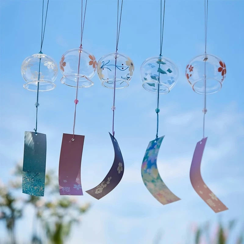 carillon japonais verre transparent fleurs cerisier décoration jardin suspendue musique vent
