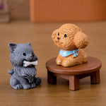 figurines chiens mignons résine cartoon peluche doux rose blanc marron gris