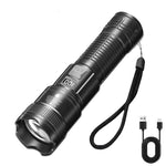 lampe torche tactique led rechargeable usb puissante longue portée camping pêche extérieure noire robuste