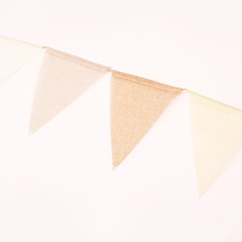 guirlande fanions toile jute blanc beige rustique mariage anniversaire deco enfant