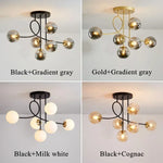 lampe suspendue moderne boules sphériques or noir gris dégradé blanc lait cognac