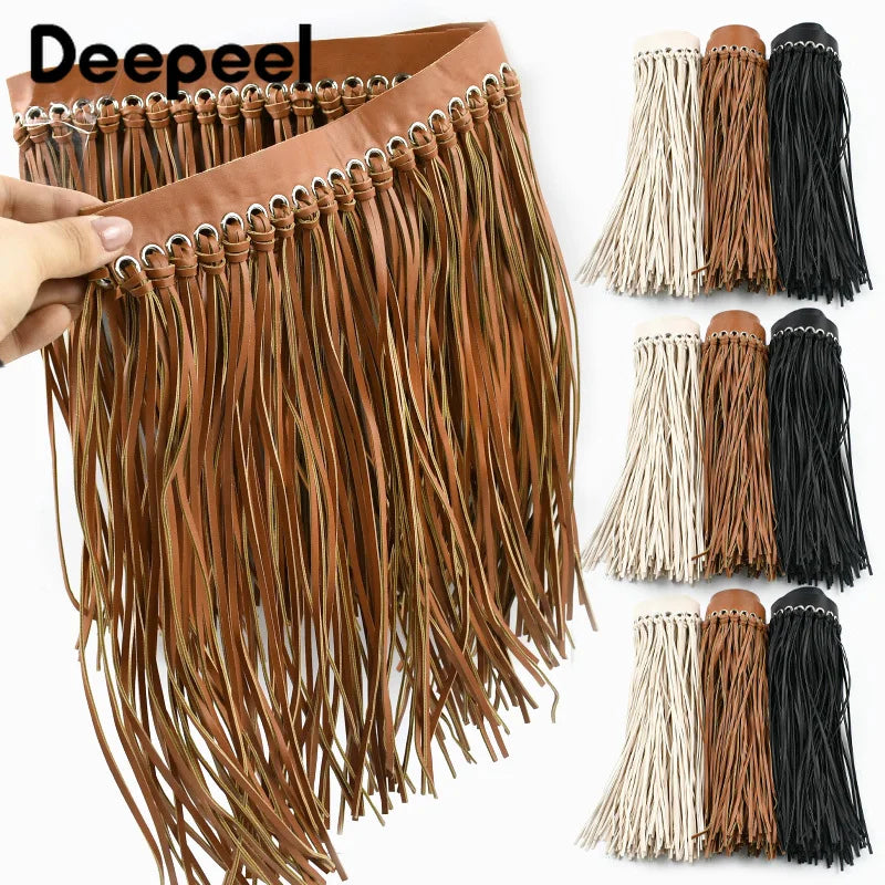 franges similicuir 30cm métalliques ruban décoratif couture moderne noir marron clair tendance