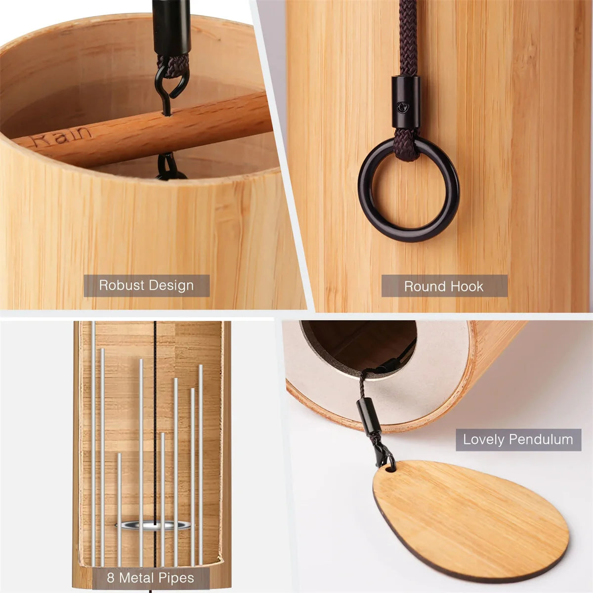 cloches vent rustiques tubes bois naturel pendentifs dauphins feuilles patioextérieurDecorationMeditationRelaxation