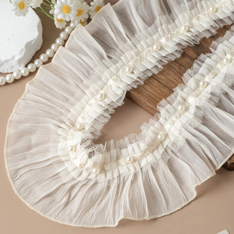 ruban dentelle vintage blanc noir fronces élégant soirée décoration couture 1mètre