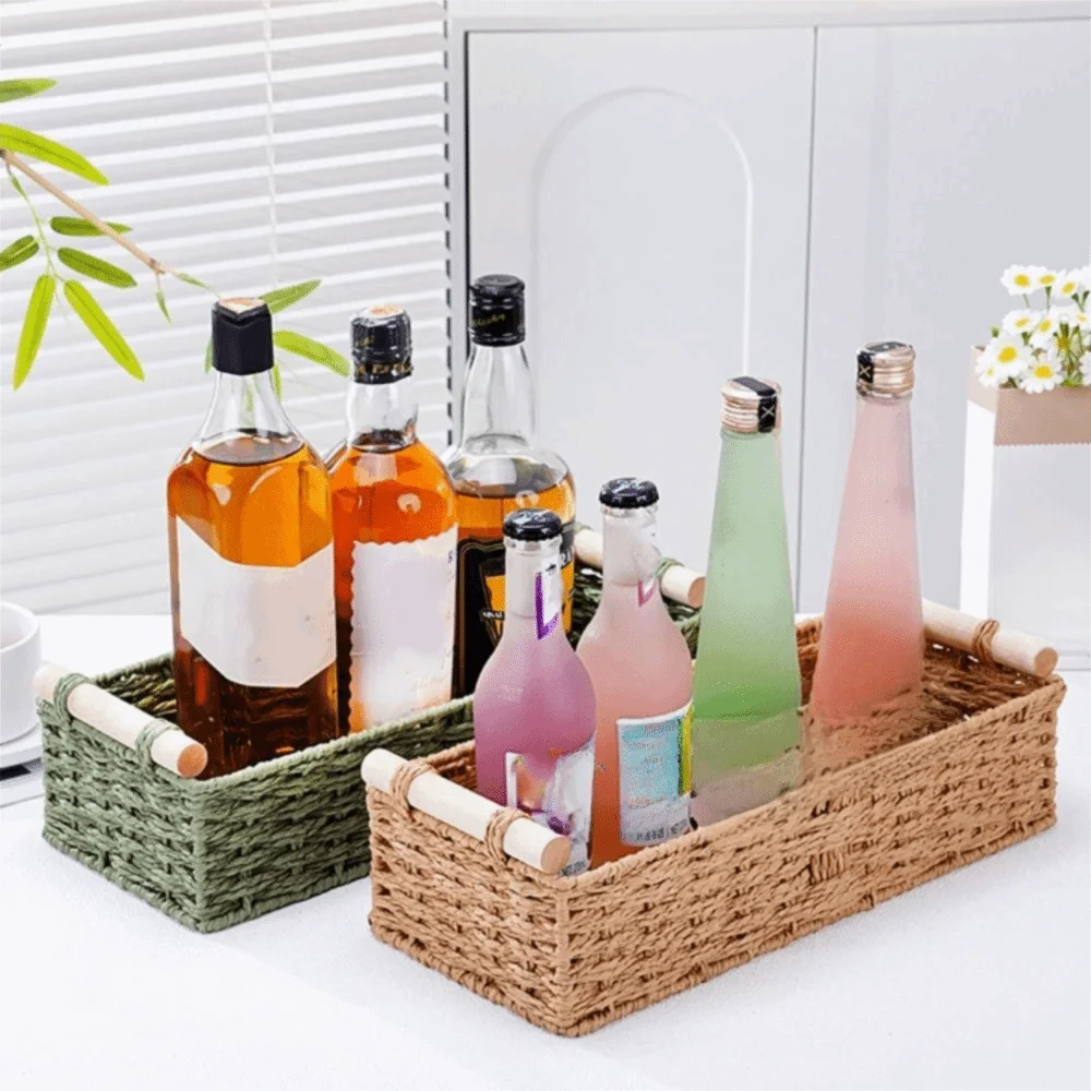 panier tressé rustique réutilisable fleurs artificielles vases diffuseurs parfum papier toilette serviettes bouteilles télécommandes