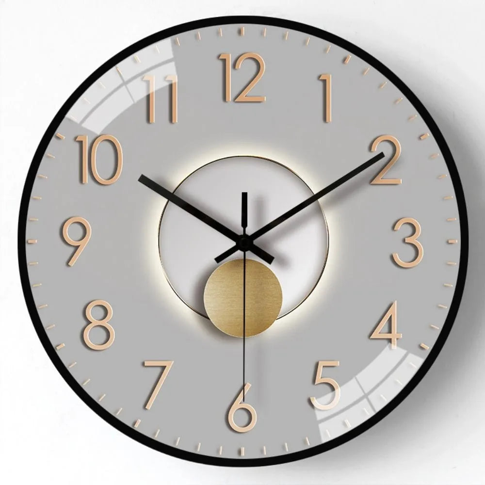 horloge murale moderne gris noir doré géométrique circulaire minimaliste quartz