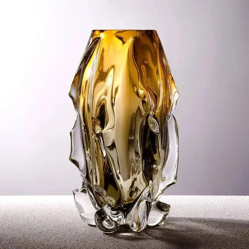vase verre jaune ambré transparent moderne sculptural fleurs coupées lisintérieur chambre salon