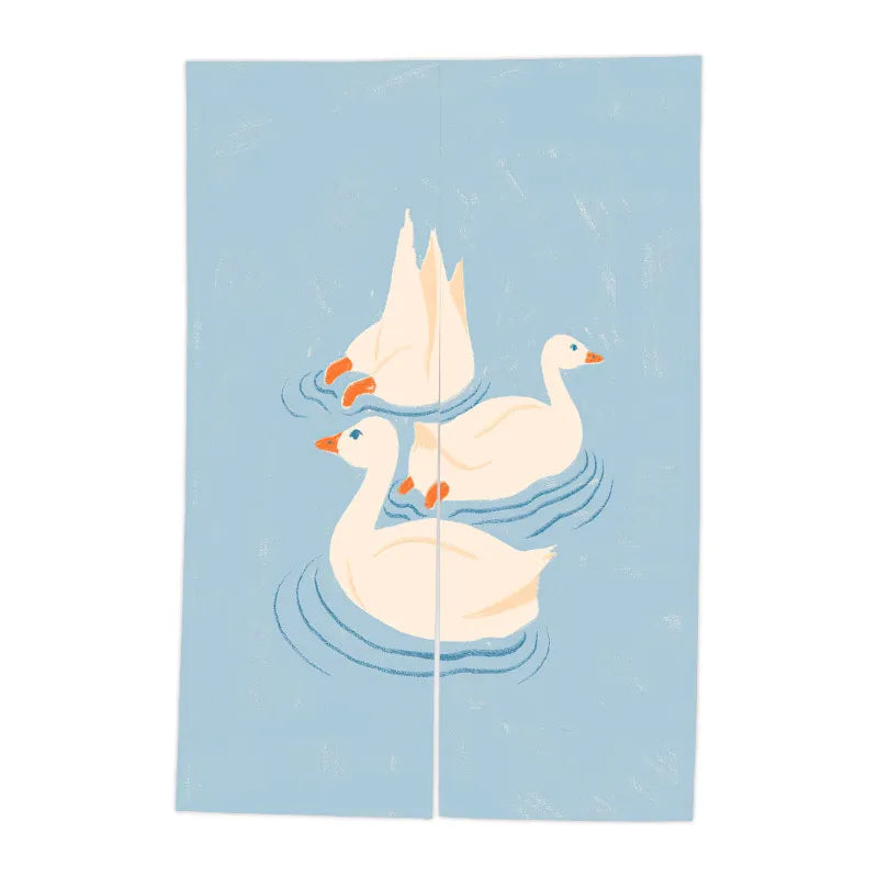 rideau porte bleu clair oies nageant moderne opacité 120cm 140cm 150cm simple