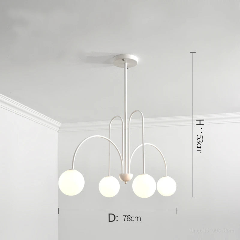 lustre moderne rouge noir doré sphères blanches opaques suspension salon chambre