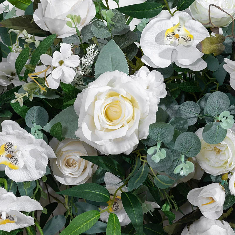 décoration murale bouquet artificiel blanc vert fleurs orchidées roses eucalyptus classiqueintérieurextérieur