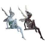 ornement extérieur statue fée assise résine détails floraux blanc marron fantastique