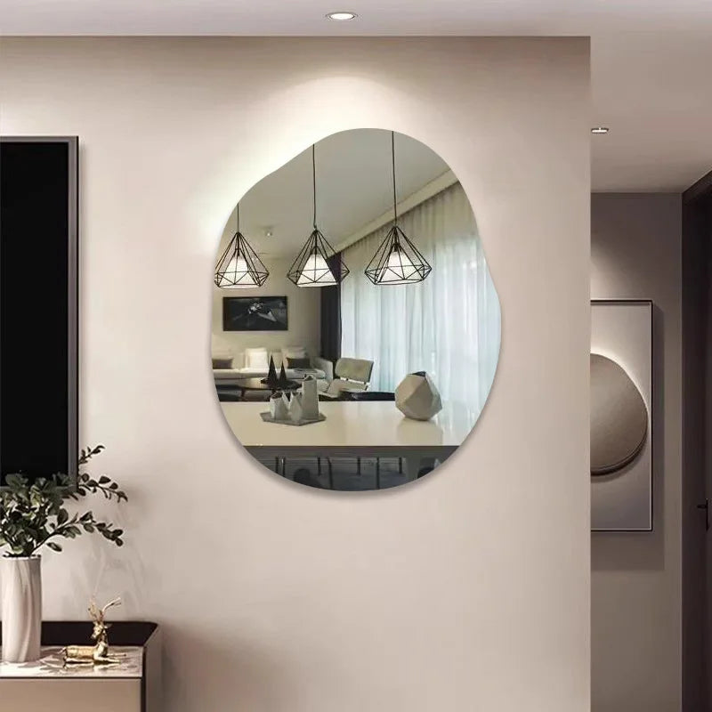 miroir mural adhésif acrylique transparent moderne rond décoration pièce maison abstraite