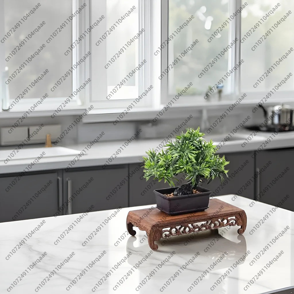 support bonsaï bois naturel grain classique vintage stand pot fleur marron foncé sculpté main