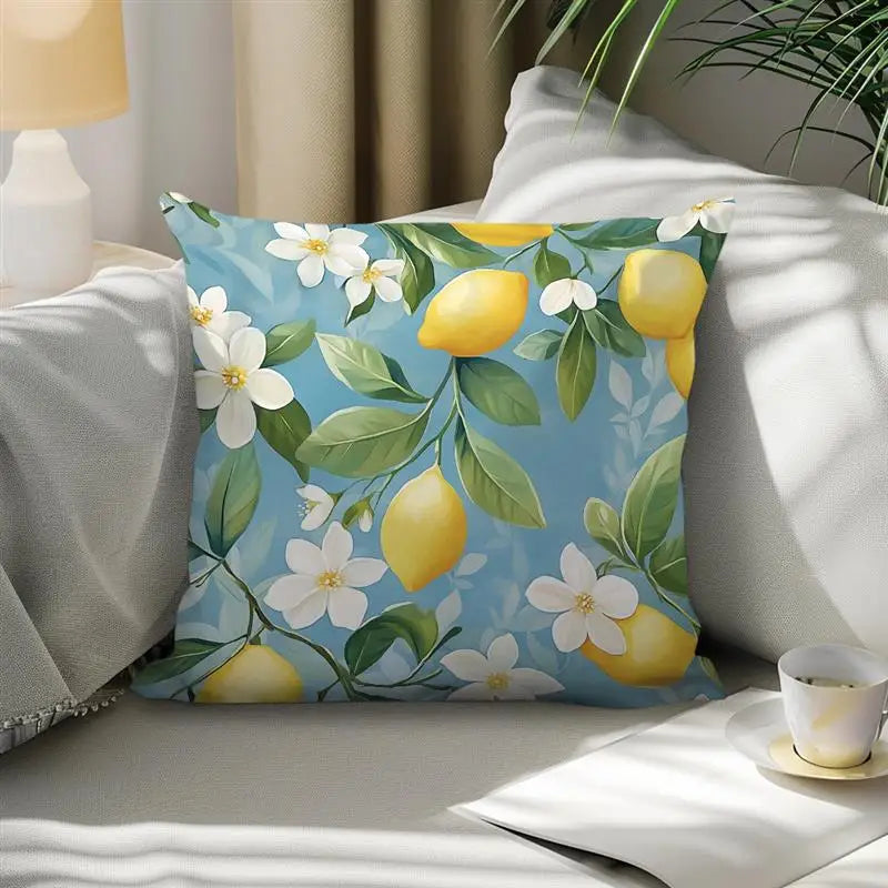 taies d'oreiller polyester citron vintage naturel fleurs blanches couleurs vives décoration maison jacinthe