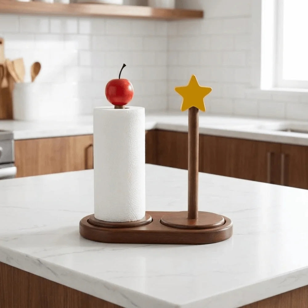 porte rouleau papier bois marron étoile rouge citron orange fraise décoration rustique chambre étagère