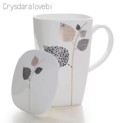 tasses thé céramique fleurs classiques poignées couvercle blanc rose vert