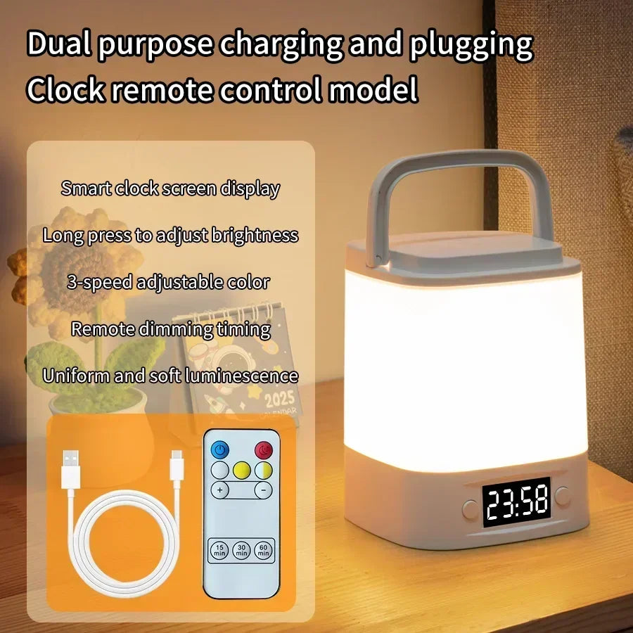 lampe veilleuse horloge rechargeable moderne chambre enfant blanc beige lumière douce télécommande