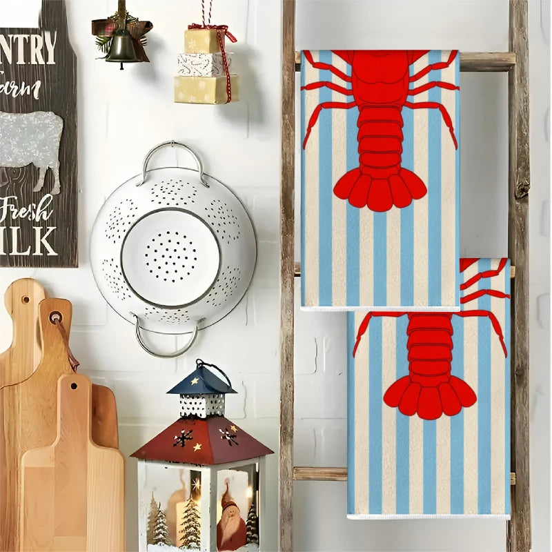 serviettes cuisine rouge homard rayées polyester absorbantes suspendues décoration marine rustic salopes