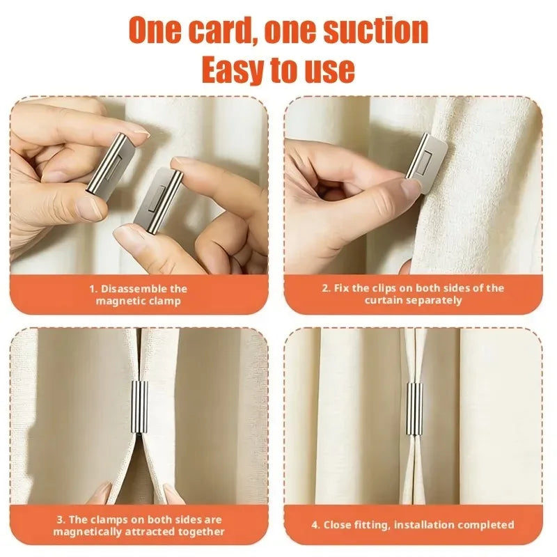 boucles rideau magnétiques clips sans perçage gris texture mat moderne chambre