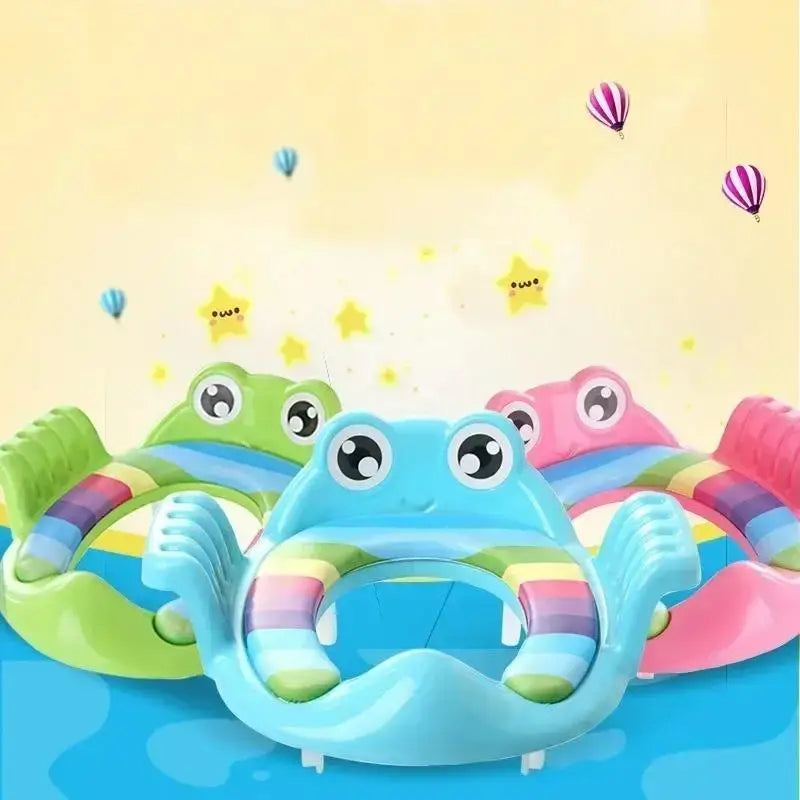 assise toilette enfant grenouille rose vert bleu rayures multicolores supports blancs ludique animalier