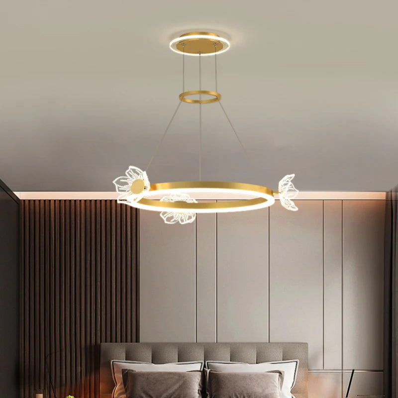 suspension lumineuse moderne fleurs papillons or blanc led 2000lm 10ampoules